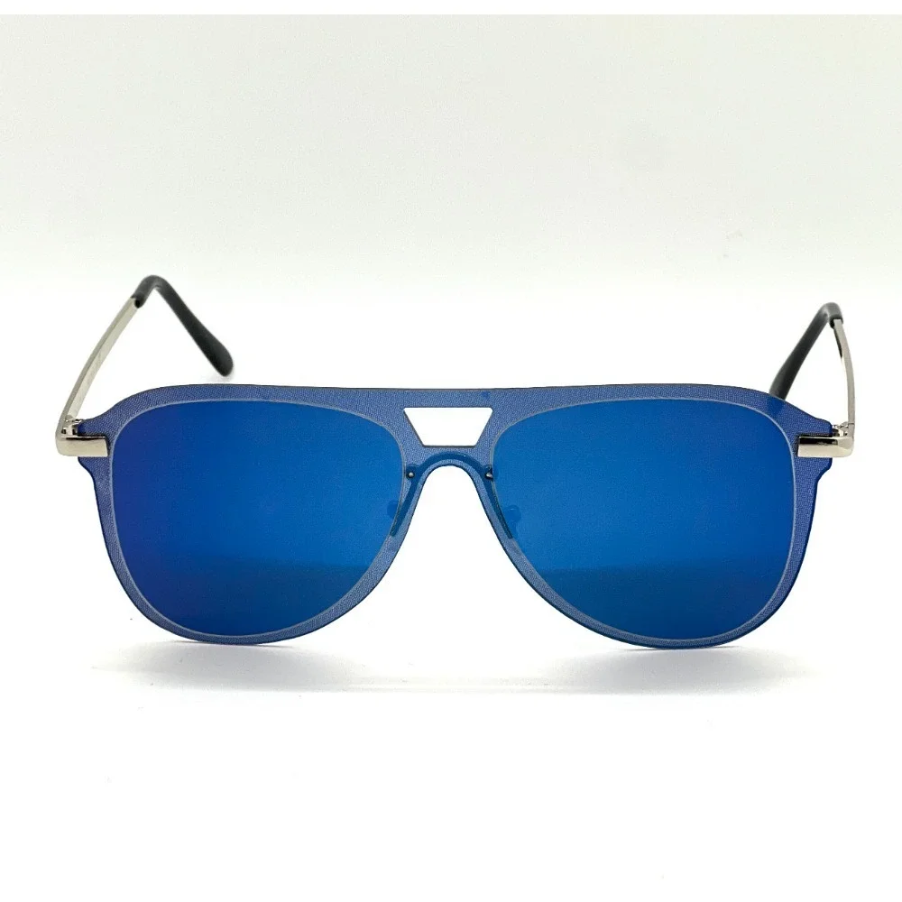 Sunglasses Blue Mirrored Lens Silver Frame‎ Fashion Female Male Lentes Gafas New
